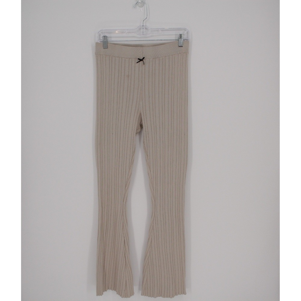 Pink Rose Women's Beige Ribbed Knit Flare Lounge Pants Size L